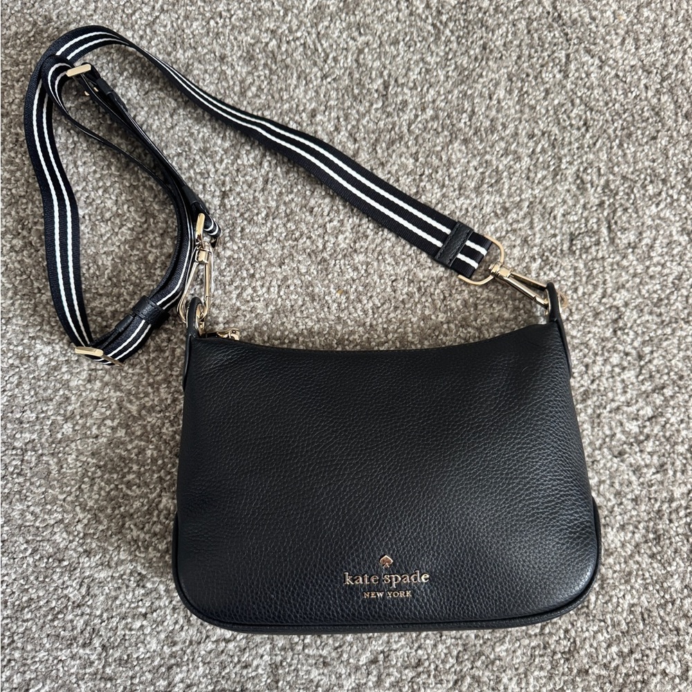 NWOT Kate Spade Black Leather Crossbody Bag with Crescent Shape